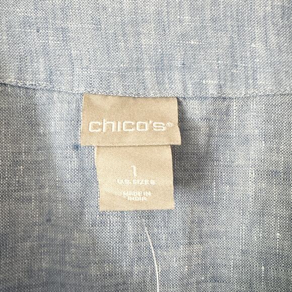 Chico’s Size 1 Sleeveless Stripe Hem Linen Tie Belt Midi Dress women’s size 8 - Picture 6 of 11